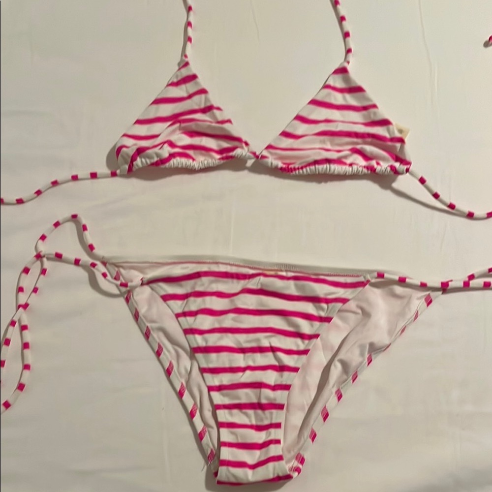 Pink and White Striped Bikini Set